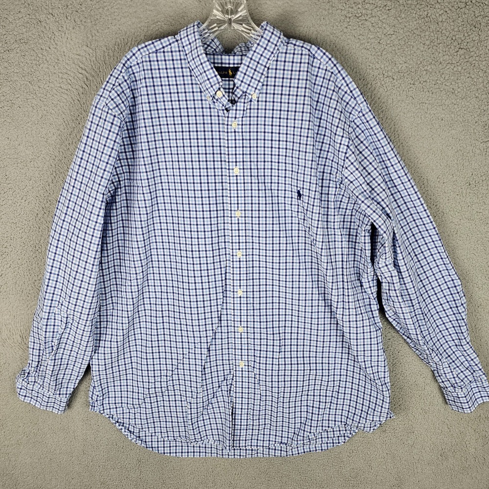 Ralph Lauren Shirt Men's Tall 2XLT Checkered Pony Logo Long Sleeve Button Down